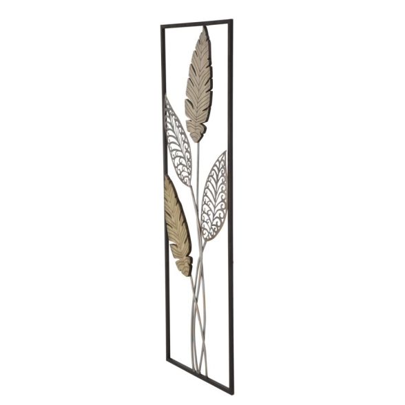 Pannello Decorativo In Ferro E Legno Foglie 30,5x1,9x91 Cm Oro E Argento Ver.A