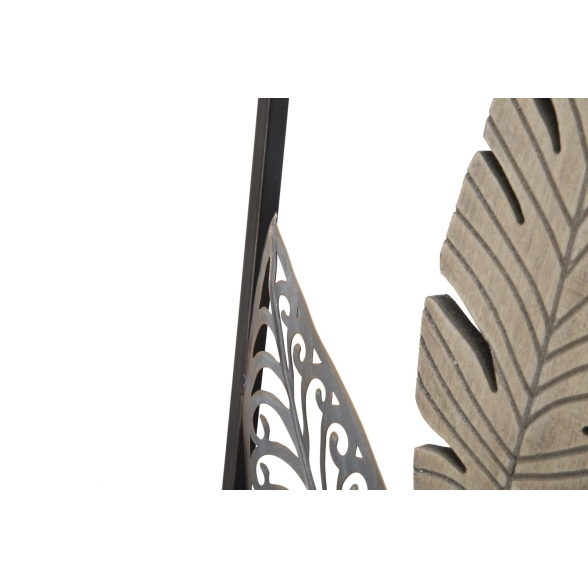 Pannello Decorativo In Ferro E Legno Foglie 30,5x1,9x91 Cm Oro E Argento Ver.A