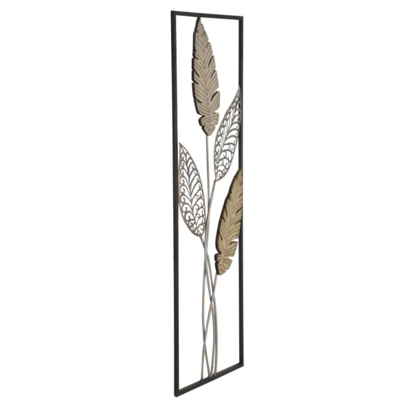 Pannello Decorativo In Ferro E Legno Foglie 30,5x1,9x91 Cm Oro E Argento Ver.A