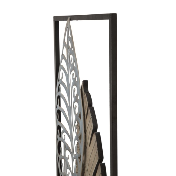 Pannello Decorativo In Ferro E Legno Foglie 30,5x1,9x91 Cm Oro E Argento Ver.B