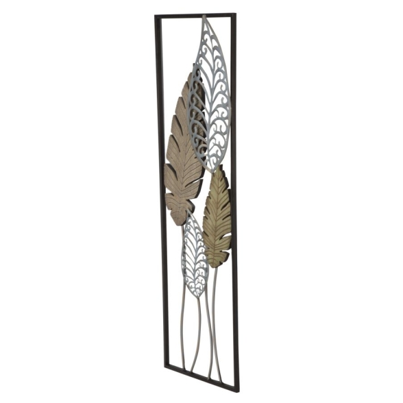 Pannello Decorativo In Ferro E Legno Foglie 30,5x1,9x91 Cm Oro E Argento Ver.B