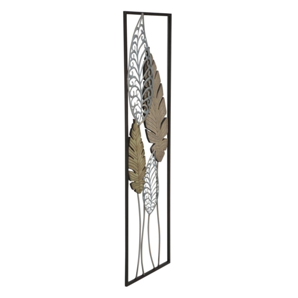 Pannello Decorativo In Ferro E Legno Foglie 30,5x1,9x91 Cm Oro E Argento Ver.B