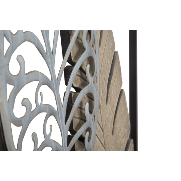 Pannello Decorativo In Ferro E Legno Foglie 30,5x1,9x91 Cm Oro E Argento Ver.B