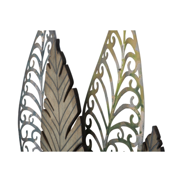 Pannello Decorativo In Ferro E Legno Foglie 75x2,5x87 Cm Oro E Argento Ver.C