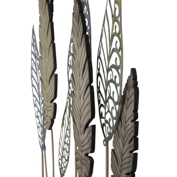 Pannello Decorativo In Ferro E Legno Foglie 75x2,5x87 Cm Oro E Argento Ver.C