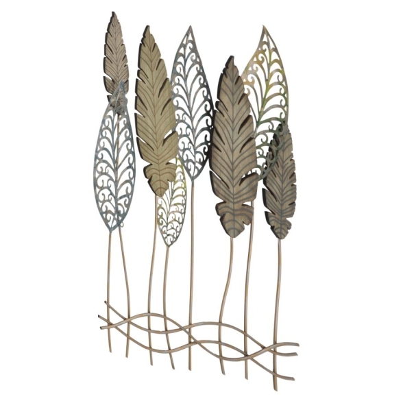 Pannello Decorativo In Ferro E Legno Foglie 75x2,5x87 Cm Oro E Argento Ver.C
