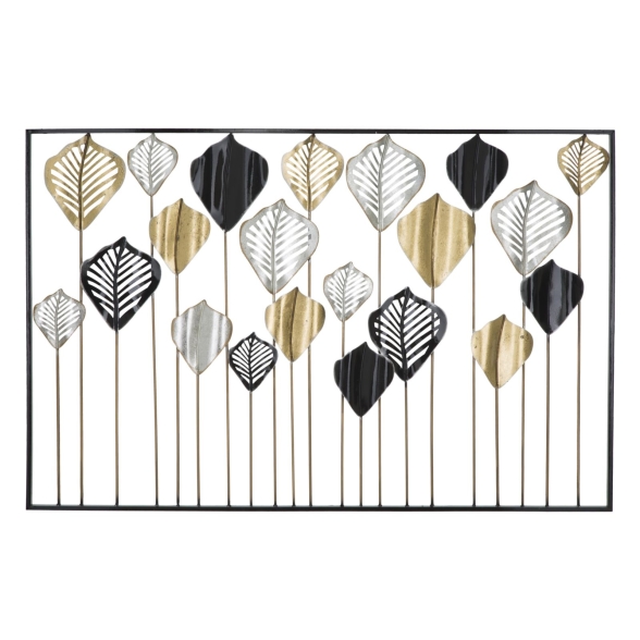 Pannello Decorativo Rettangolare Con Foglie 120x2,5x78,5 Cm In Ferro Oro Argento Nero Lex-A