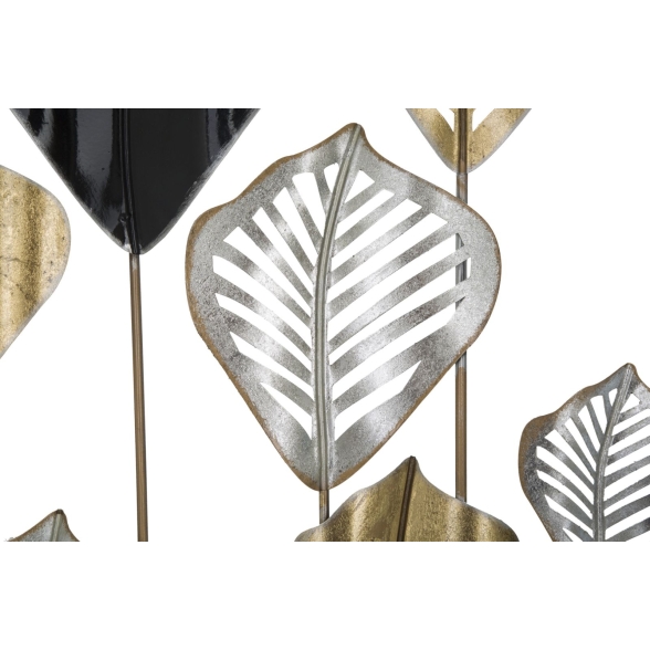 Pannello Decorativo Rettangolare Con Foglie 120x2,5x78,5 Cm In Ferro Oro Argento Nero Lex-A