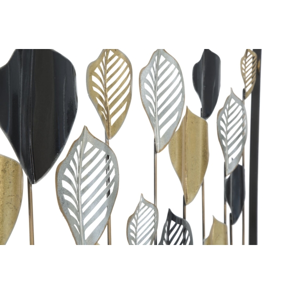 Pannello Decorativo Rettangolare Con Foglie 120x2,5x78,5 Cm In Ferro Oro Argento Nero Lex-A