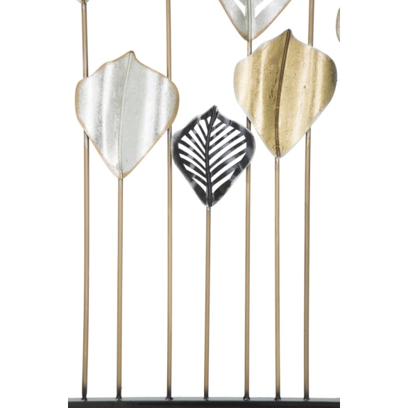 Pannello Decorativo Rettangolare Con Foglie 120x2,5x78,5 Cm In Ferro Oro Argento Nero Lex-A