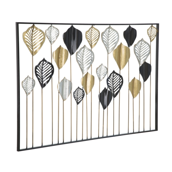 Pannello Decorativo Rettangolare Con Foglie 120x2,5x78,5 Cm In Ferro Oro Argento Nero Lex-A