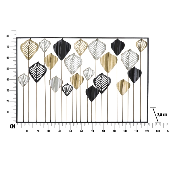 Pannello Decorativo Rettangolare Con Foglie 120x2,5x78,5 Cm In Ferro Oro Argento Nero Lex-A