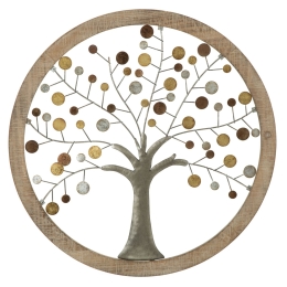 Pannello Decorativo Rotondo Albero Della Vita 61x1,8 Oro E Legno