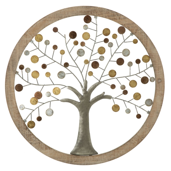 Pannello Decorativo Rotondo Albero Della Vita 61x1,8 Oro E Legno