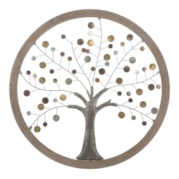 Pannello Decorativo Rotondo Albero Della Vita 80x2 Ferro E Legno Mix Color