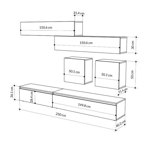 Parete Attrezzata 250 Cm Base Moka E Pensili Noce Effetto Legno Licia