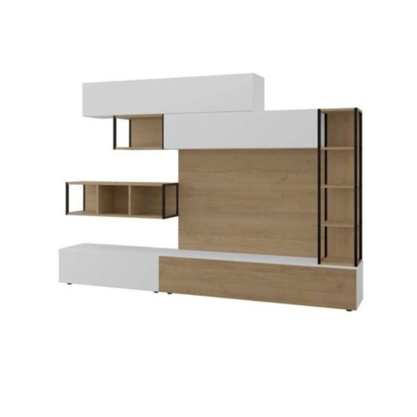 Parete Attrezzata 260 Cm Design Moderno Tronador Bianco E Rovere