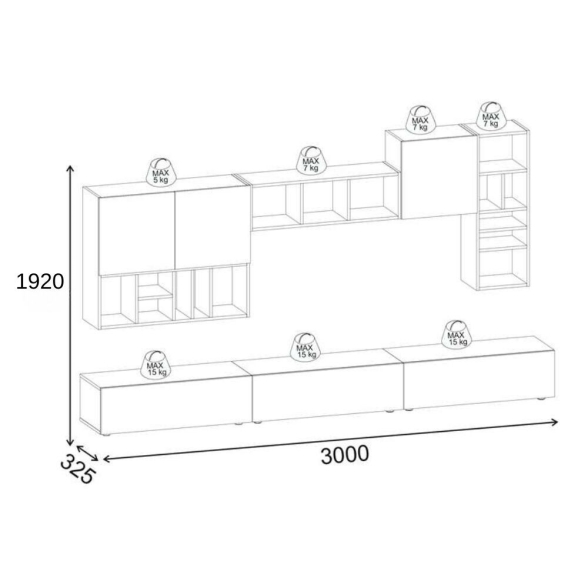Parete Attrezzata 300 Cm Design Moderno Pensili Tortora E Noce Big