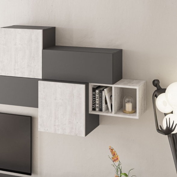 Parete Attrezzata 260 Cm Con Pensili Tromen Antracite E Bianco Vintage