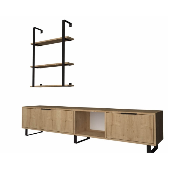 Parete Attrezzata Soggiorno 180 Cm Porta TV E Libreria Rovere Zenon