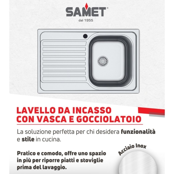 Lavello Cucina Da Appoggio In Acciaio Inox 79x50 Cm 1 Vasca Sinistro