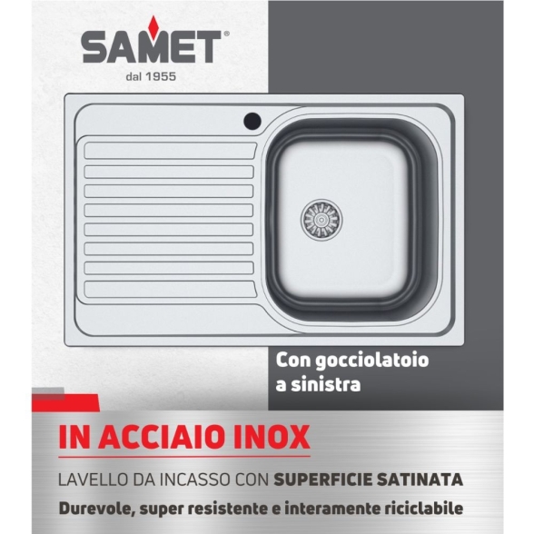 Lavello Cucina Da Appoggio In Acciaio Inox 79x50 Cm 1 Vasca Sinistro