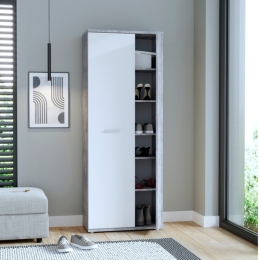 Armadio Scarpiera Multiuso 2 Ante 6 Ripiani 70x35x180h Nube Bianco E Cemento