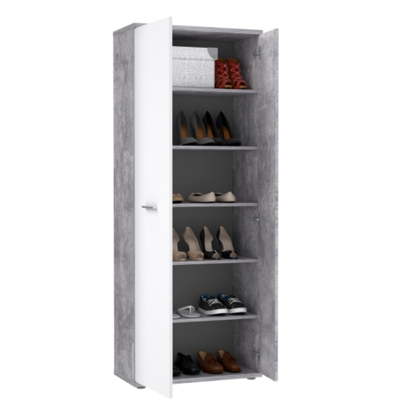 Armadio Scarpiera Multiuso 2 Ante 6 Ripiani 70x35x180h Nube Bianco E Cemento