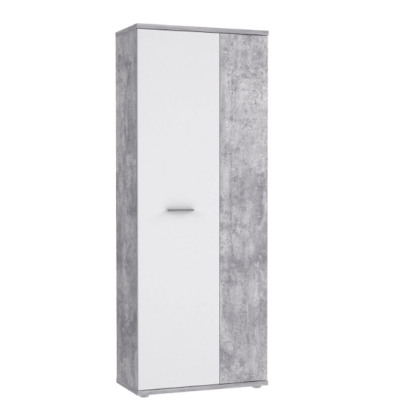 Armadio Scarpiera Multiuso 2 Ante 6 Ripiani 70x35x180h Nube Bianco E Cemento