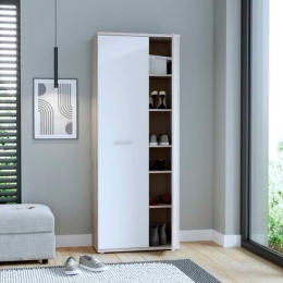 Armadio Scarpiera Multiuso 2 Ante 6 Ripiani 70x35x180h Nube Bianco e Rovere Cenere