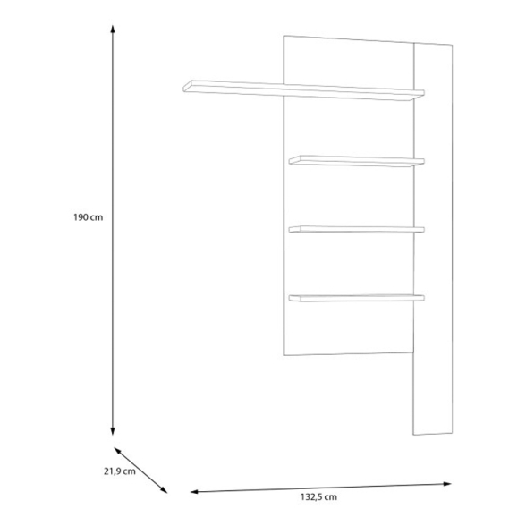Mensola Verticale 4 Ripiani 132x22x190 Cm Lehman Rovere E Sabbia