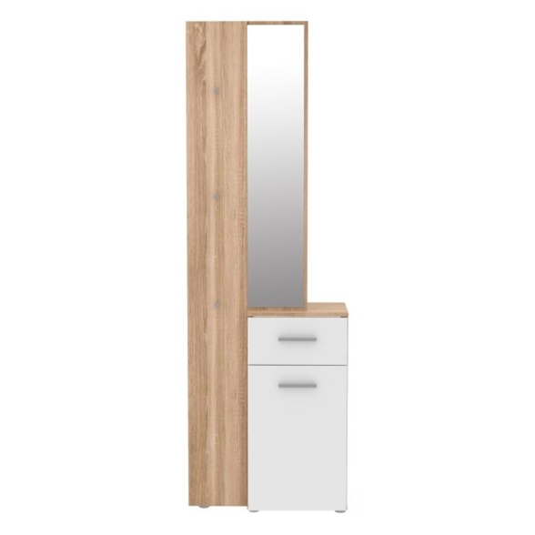 Mobile Ingresso 65x34x196 Con Specchio E Barra Appendiabiti Teka Bianco E Rovere
