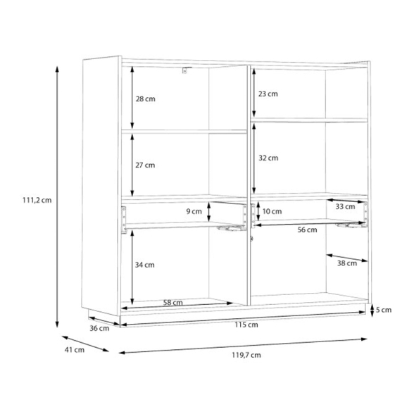 Mobile Soggiorno 120x40x110h 3 Ante 1 Cassetto Lewis Rovere E Grigio Chiaro