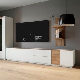 Mobile TV Da Terra 240x40x50h 3 Ante 2 Cassetti Lewis Rovere E Grigio Chiaro