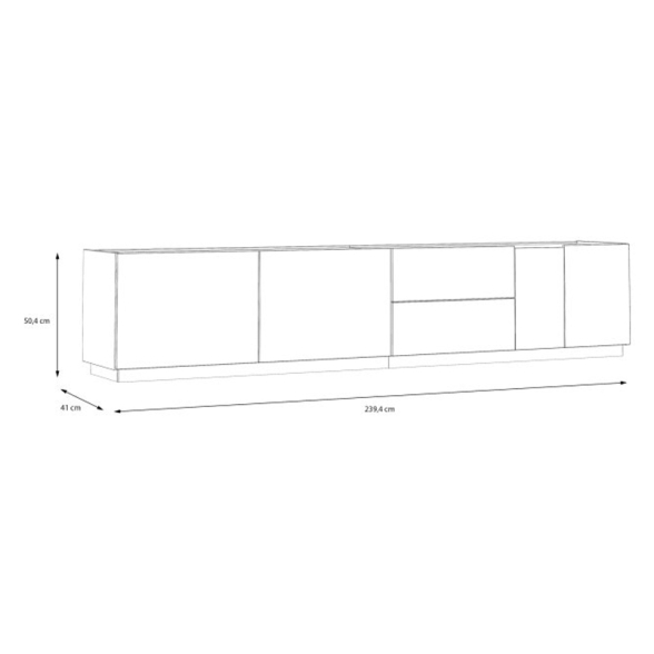 Mobile TV Da Terra 240x40x50h 3 Ante 2 Cassetti Lewis Rovere E Grigio Chiaro