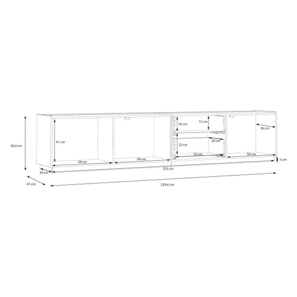 Mobile TV Da Terra 240x40x50h 3 Ante 2 Cassetti Lewis Rovere E Grigio Chiaro