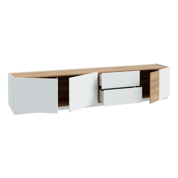 Mobile TV Da Terra 240x40x50h 3 Ante 2 Cassetti Lewis Rovere E Grigio Chiaro