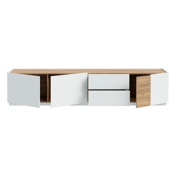 Mobile TV Da Terra 240x40x50h 3 Ante 2 Cassetti Lewis Rovere E Grigio Chiaro