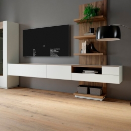 Mobile TV Sospeso 270x40x32h Con Vano Decoder Lewis Rovere E Grigio Chiaro