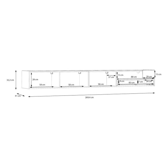 Mobile TV Sospeso 270x40x32h Con Vano Decoder Lewis Rovere E Grigio Chiaro