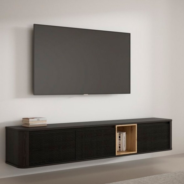 Mobile TV Sospeso 3 Ante 215x40x40 Con Vano A Giorno Lehman Rovere Scuro