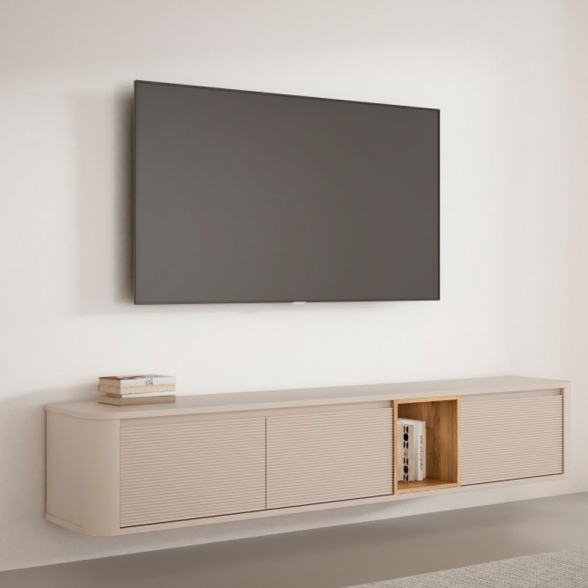 Mobile TV Sospeso 3 Ante 215x40x40 Con Vano A Giorno Lehman Sabbia