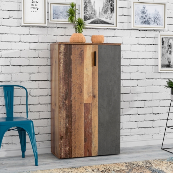 Scarpiera 6 Ripiani 2 Ante 70x34x120h 18 Paia Nube Rovere Invecchiato E Grigio Scuro