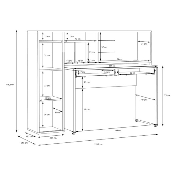 Scrivania Salvaspazio Estraibile Con Anta Laterale 154 Cm Drox Rovere E Grigio Scuro
