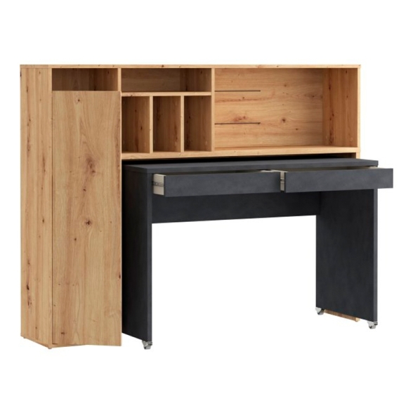 Scrivania Salvaspazio Estraibile Con Anta Laterale 154 Cm Drox Rovere E Grigio Scuro
