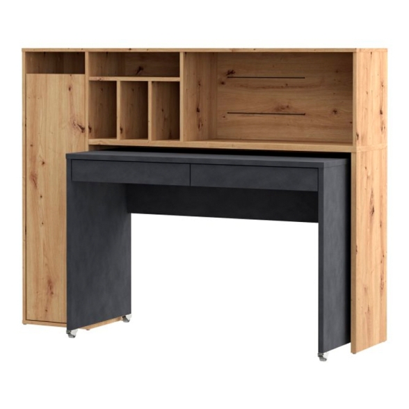 Scrivania Salvaspazio Estraibile Con Anta Laterale 154 Cm Drox Rovere E Grigio Scuro