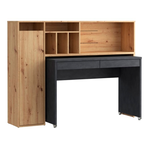 Scrivania Salvaspazio Estraibile Con Anta Laterale 154 Cm Drox Rovere E Grigio Scuro
