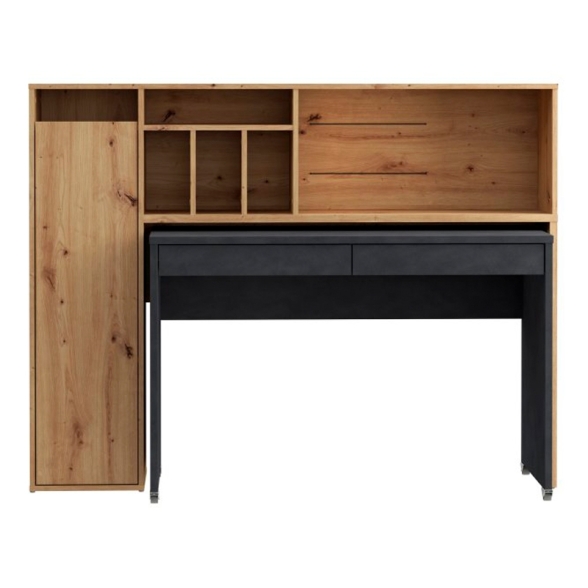 Scrivania Salvaspazio Estraibile Con Anta Laterale 154 Cm Drox Rovere E Grigio Scuro
