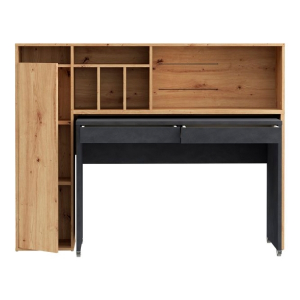 Scrivania Salvaspazio Estraibile Con Anta Laterale 154 Cm Drox Rovere E Grigio Scuro