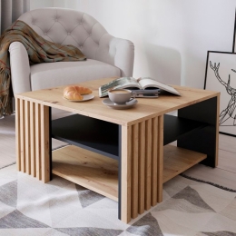 Tavolino Basso Da Salotto 80x80 Con Doghe Kave Rovere Artisan E Antracite